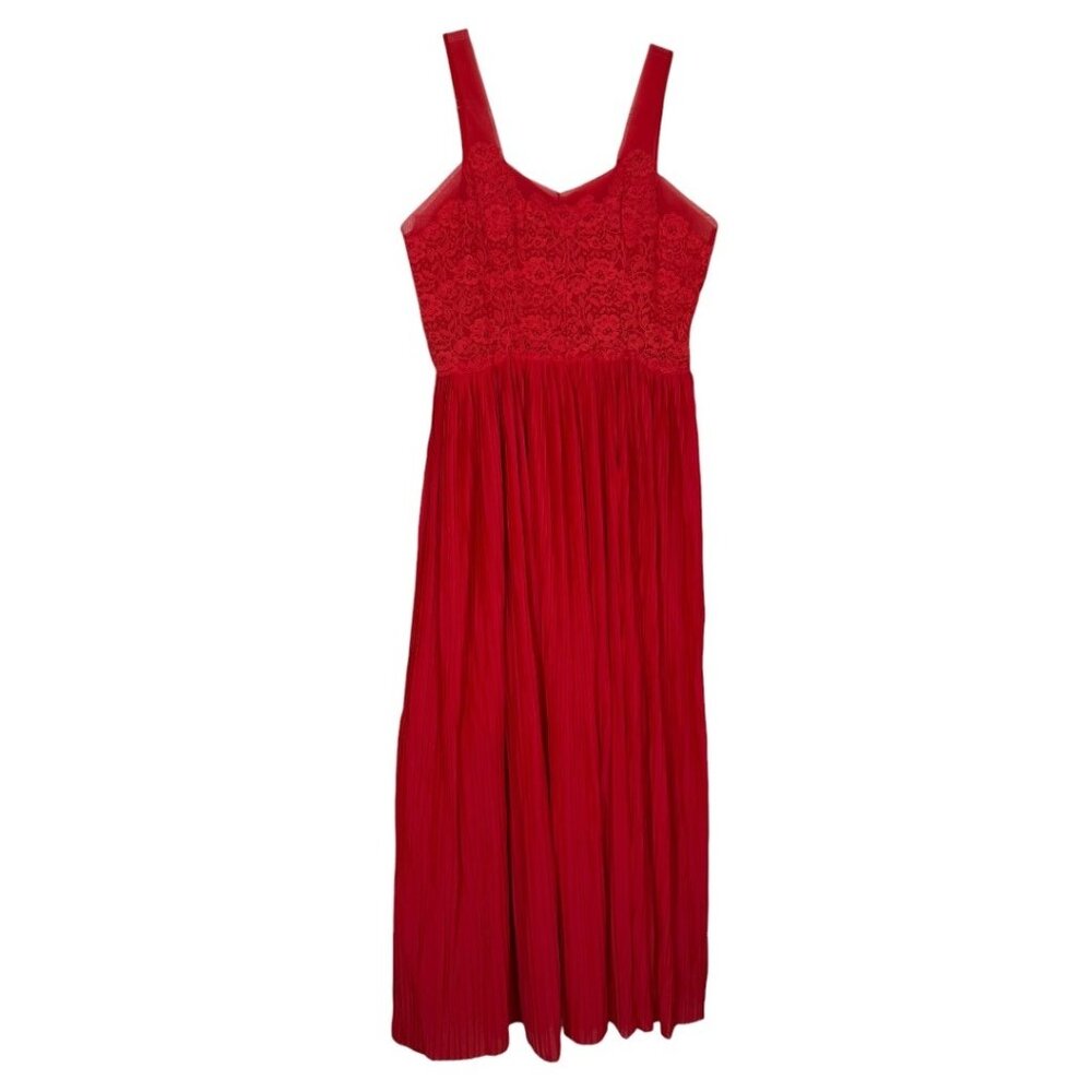 NWOT Vintage 60s Red Lace Pleated Nylon Tricot Night Gown Dress Size Small